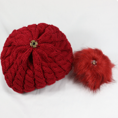 Chunky Twist Knit Pom Pom Beanie With Satin Lining - Wine_Red - 2