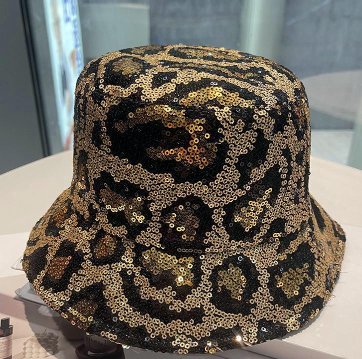 Sequin Leopard Print Bucket Hat - Golden