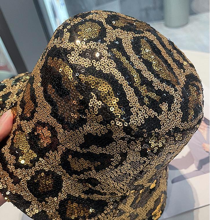 Sequin Leopard Print Bucket Hat - Golden - 2