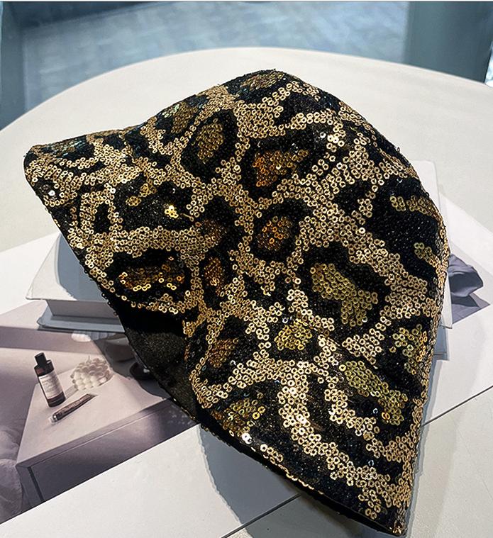 Sequin Leopard Print Bucket Hat - Golden - 4
