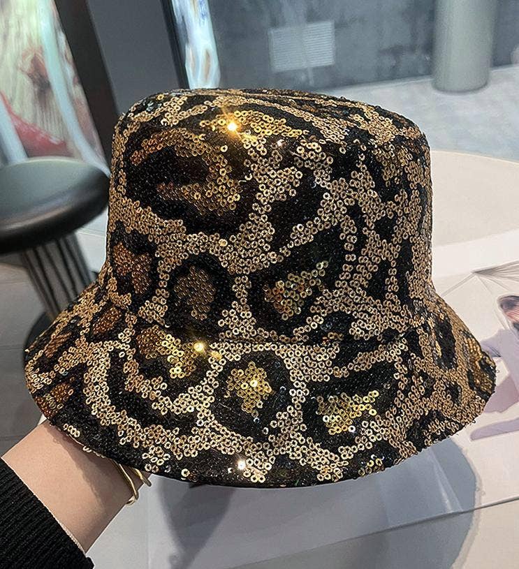 Sequin Leopard Print Bucket Hat