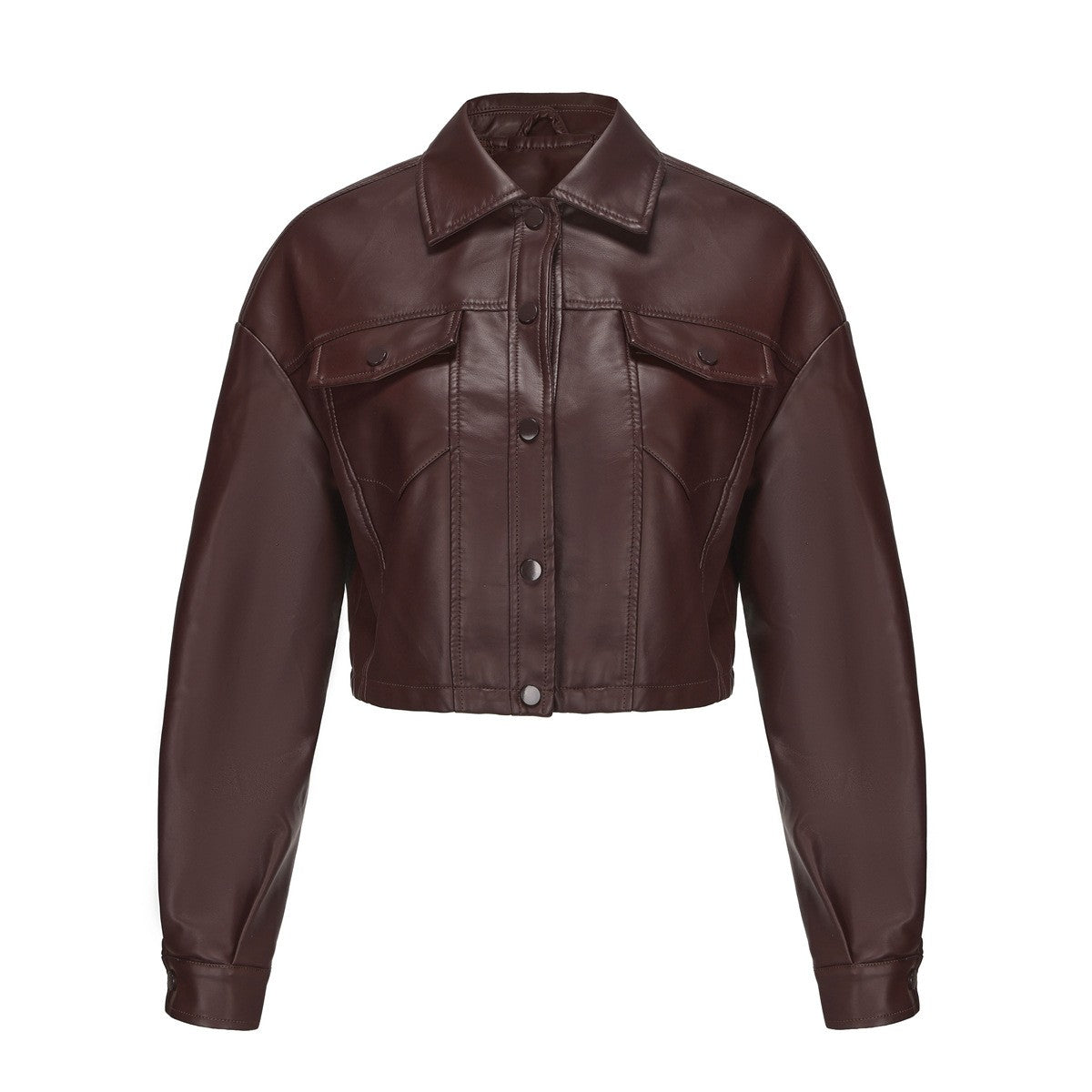 Faux Leather Flap Pocket Cropped Trucker Jacket