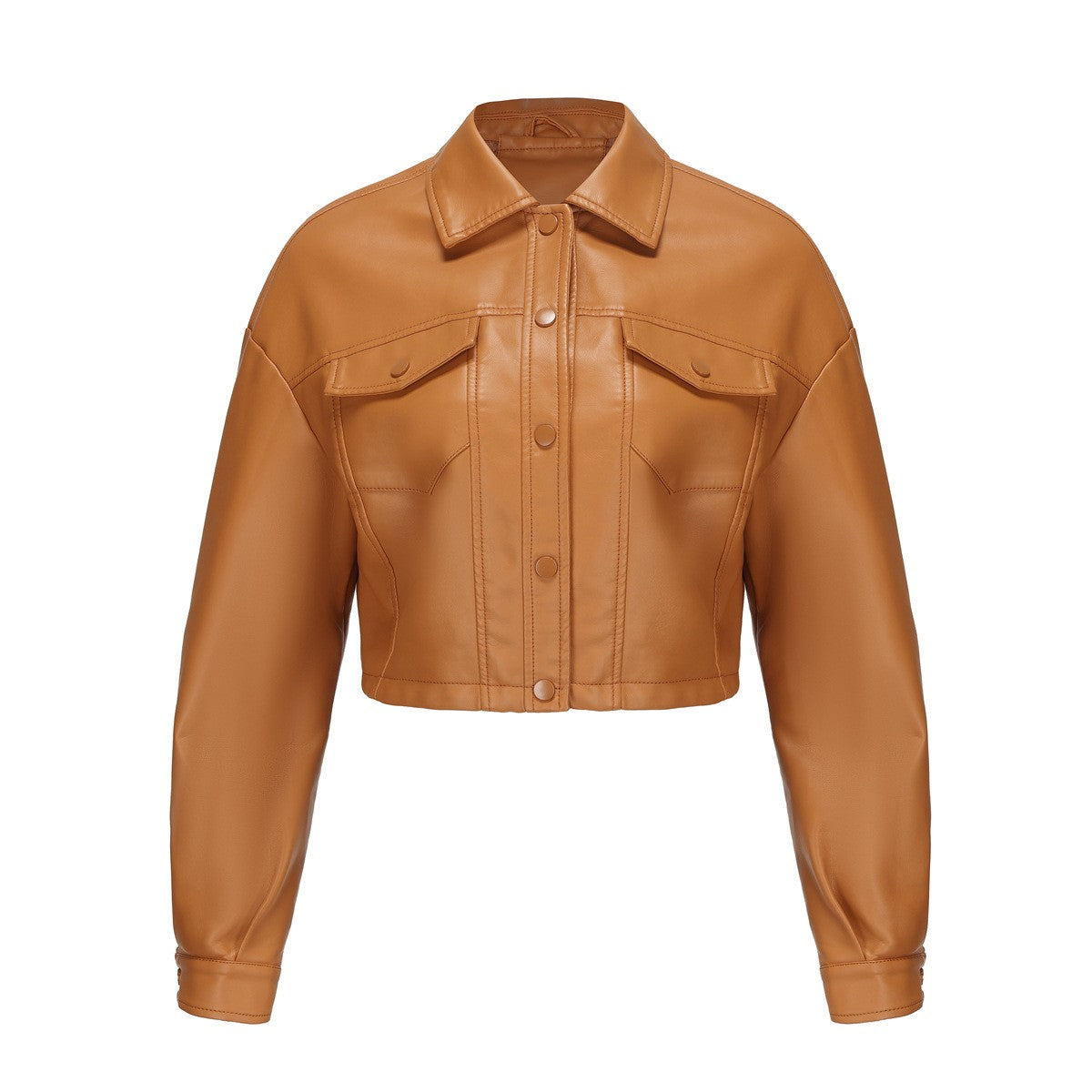 Faux Leather Flap Pocket Cropped Trucker Jacket