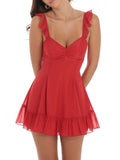 Ruffle Strap Sweetheart Mini Skater Dress - Red