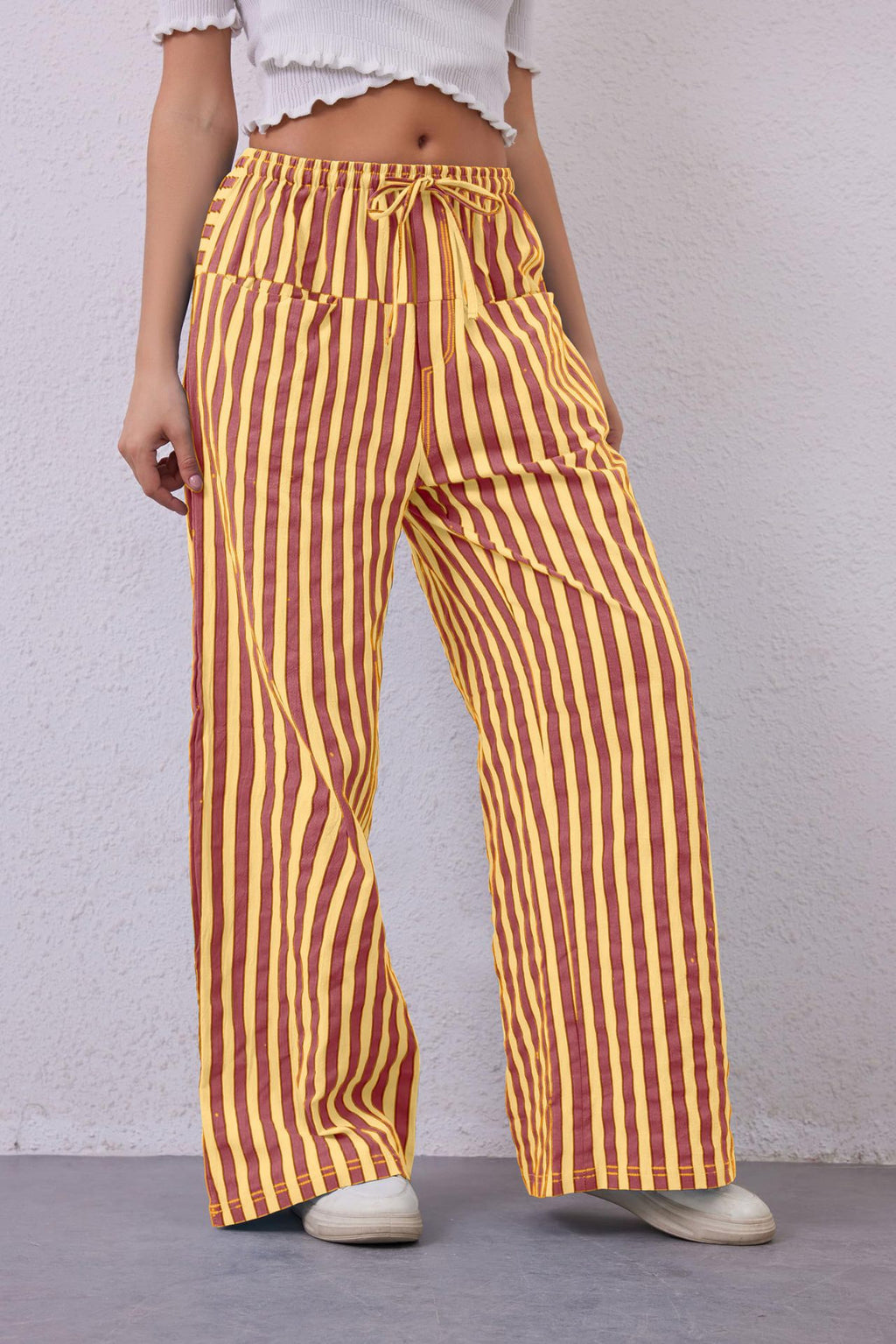 Candy Stripe High Waist Palazzo Pants - Yellow