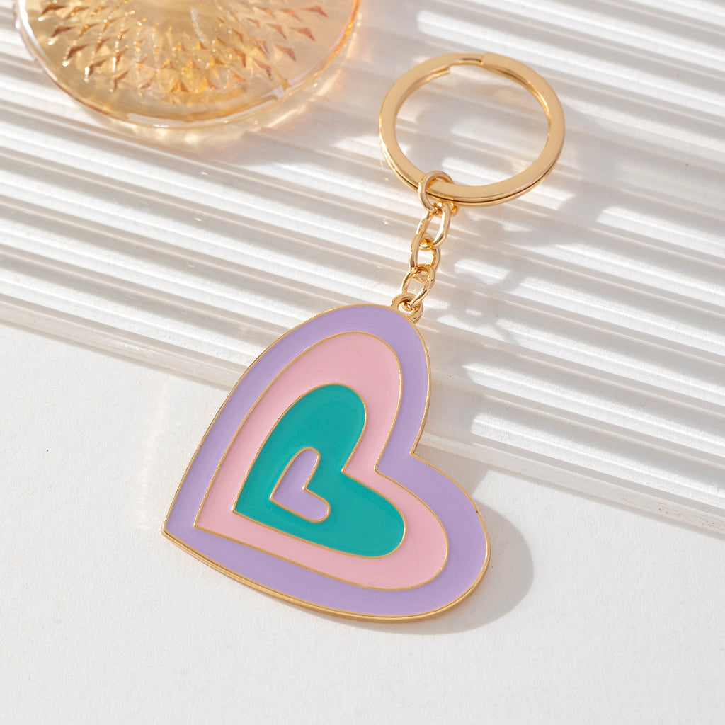 Layered Rainbow Heart Enamel Keychain - Gold