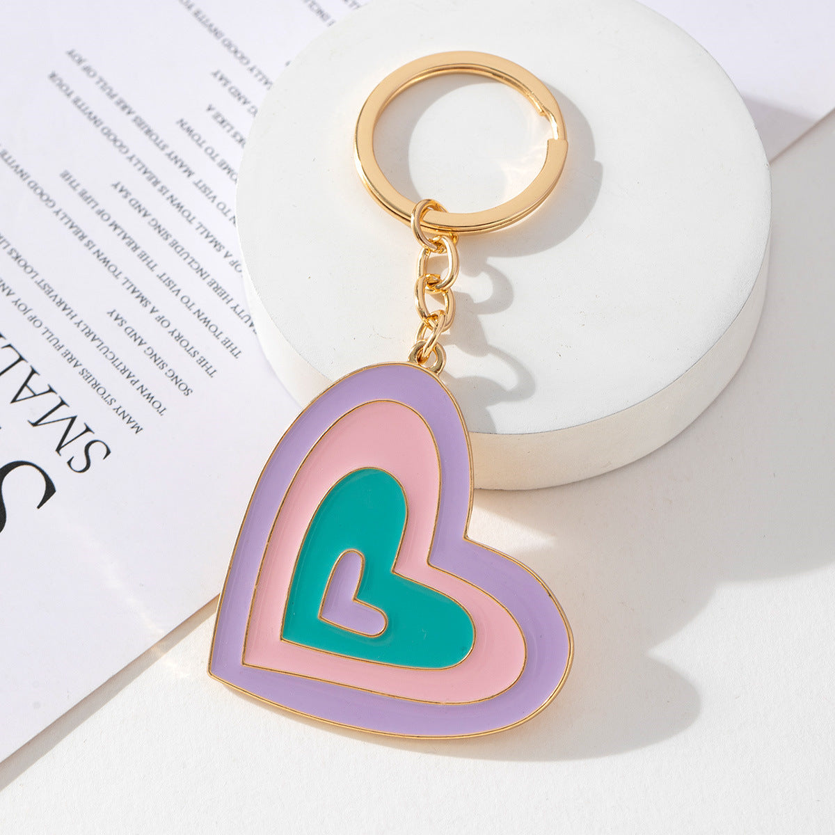 Layered Rainbow Heart Enamel Keychain