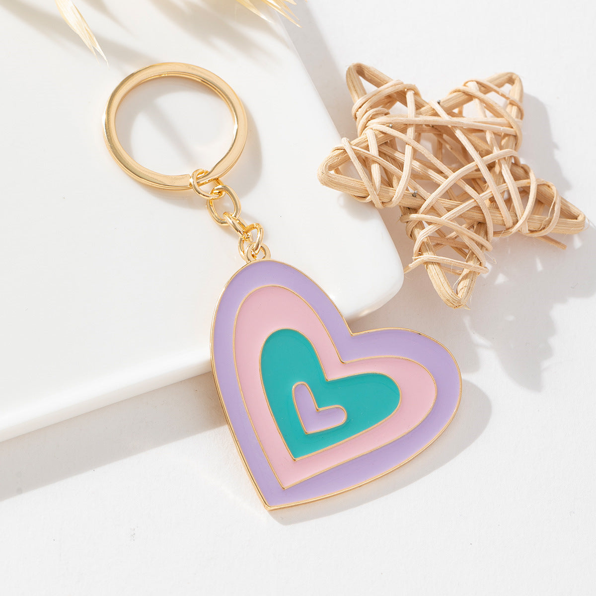 Layered Rainbow Heart Enamel Keychain - view 3