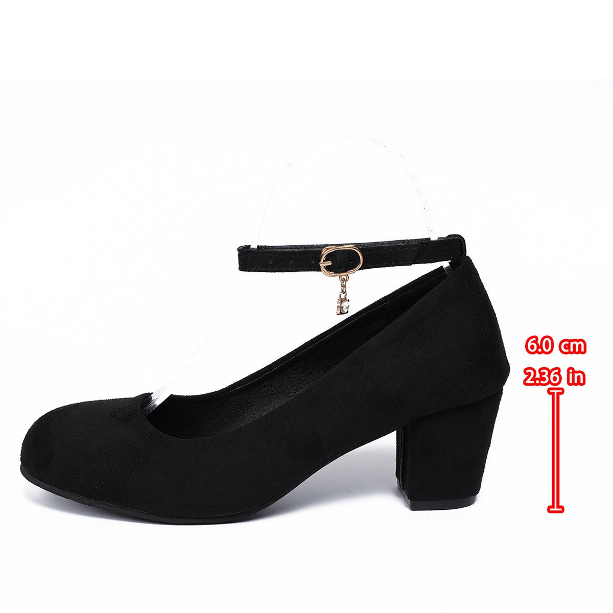 Faux Suede Ankle Strap Block Heel Pumps
