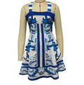 Scarf Print Square Neck A Line Mini Dress - Blue