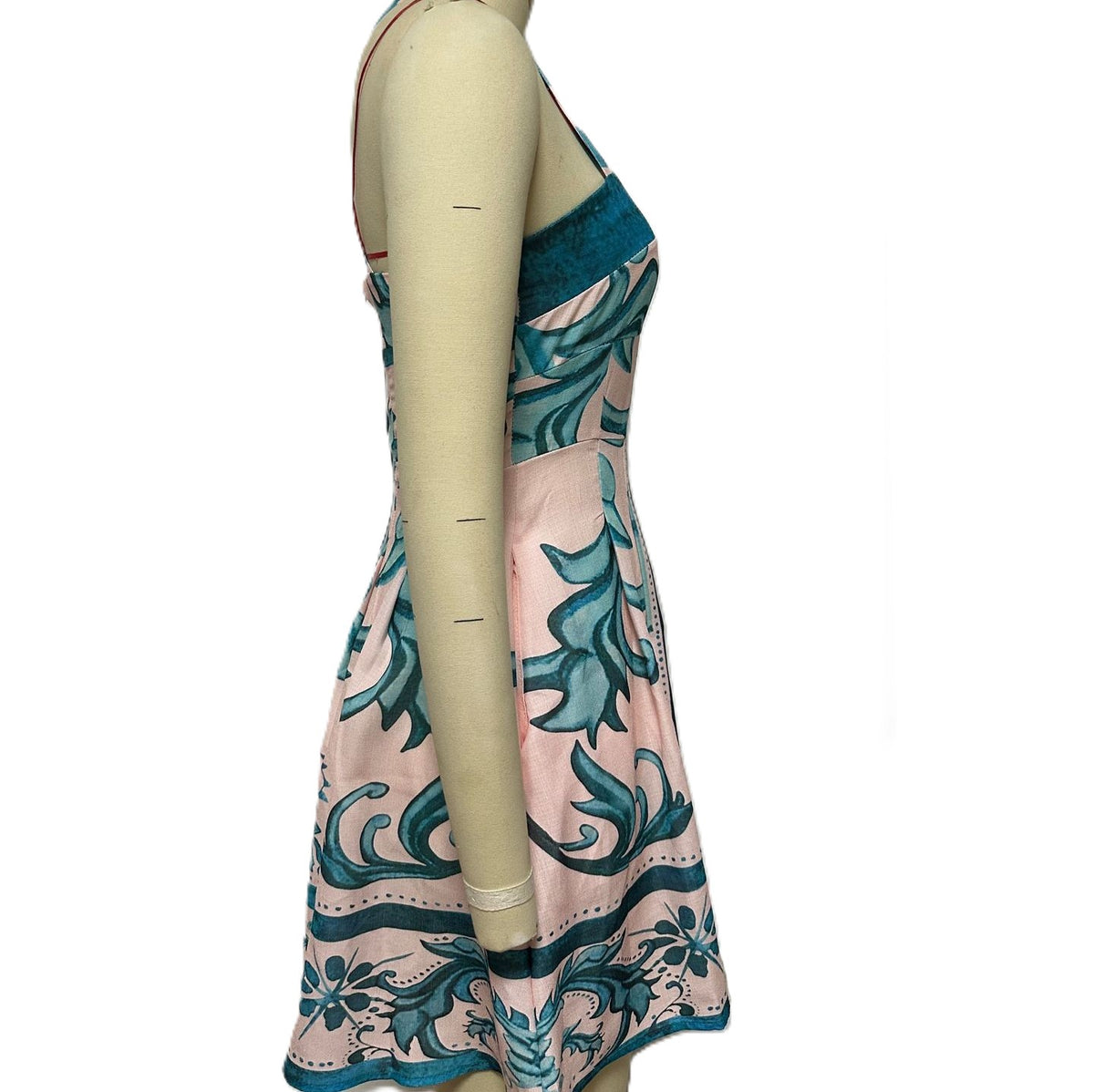 Scarf Print Square Neck A Line Mini Dress - Green - 1