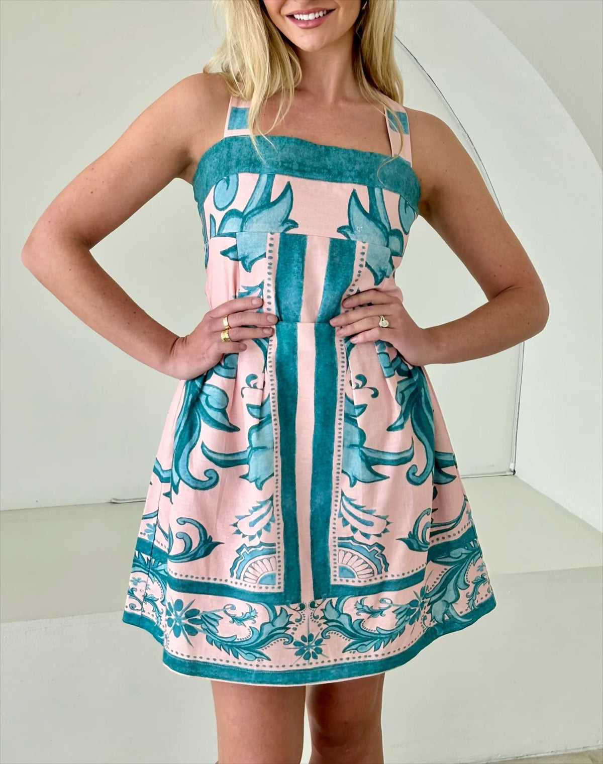 Scarf Print Square Neck A Line Mini Dress - view 1