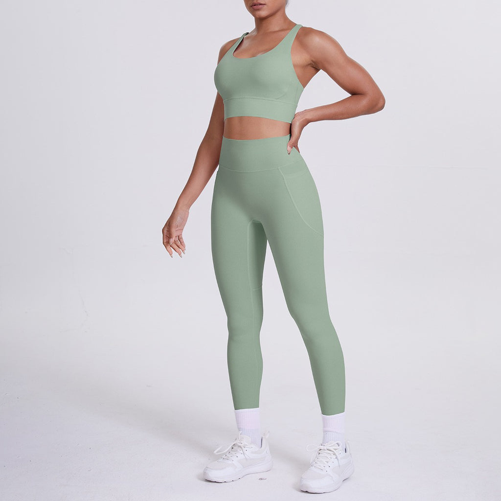 Cross Back High Waist Pocket Yoga Leggings Set