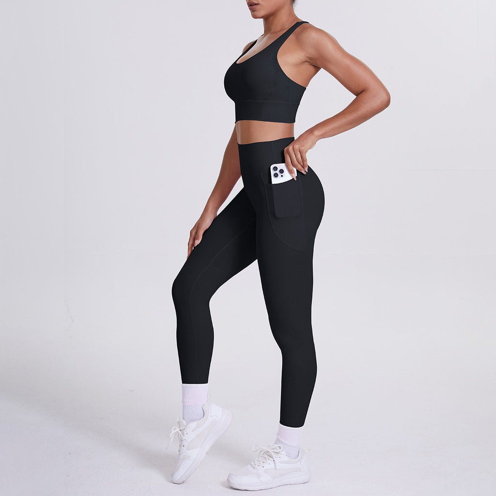 Cross Back High Waist Pocket Yoga Leggings Set