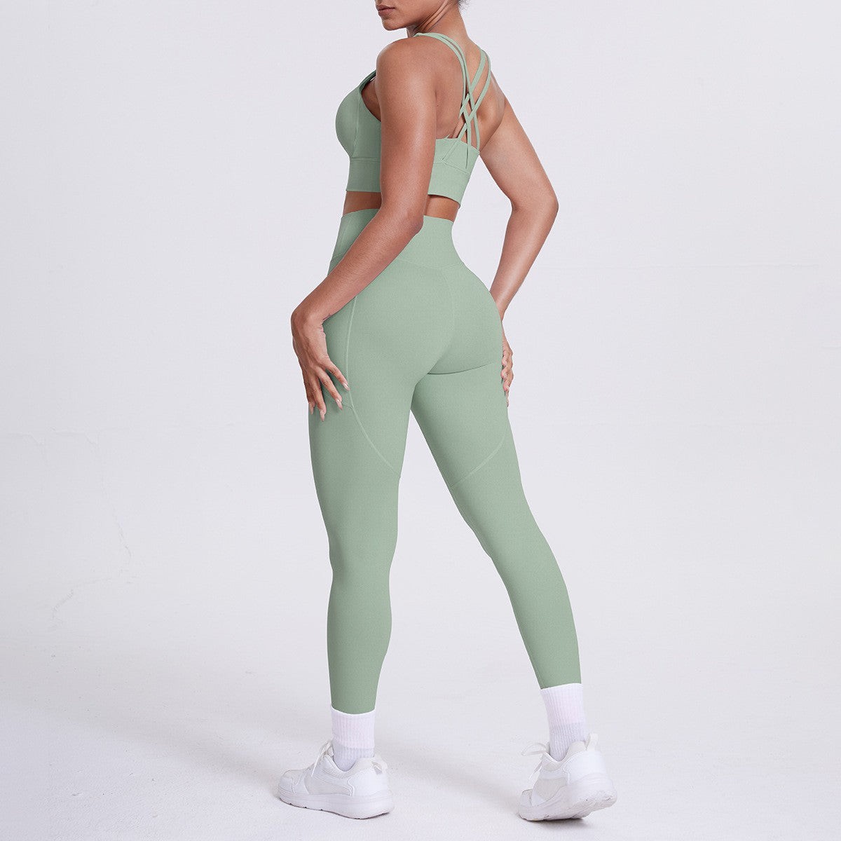 Cross Back High Waist Pocket Yoga Leggings Set