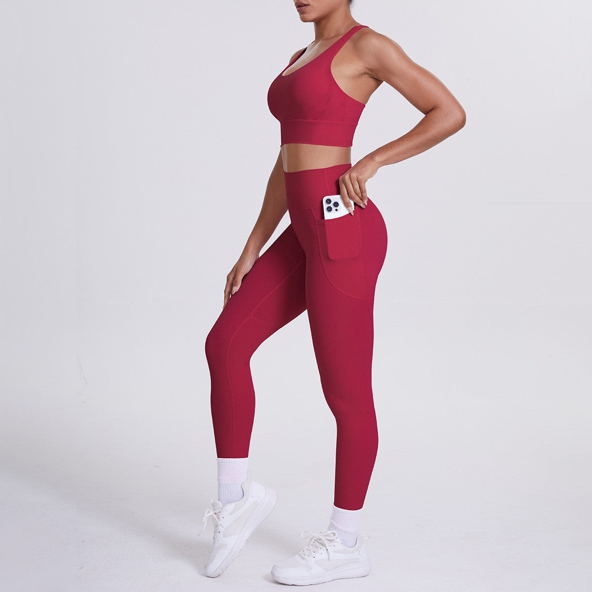 Cross Back High Waist Pocket Yoga Leggings Set