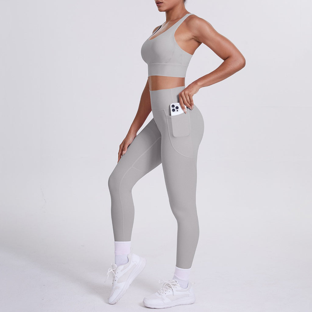 Cross Back High Waist Pocket Yoga Leggings Set