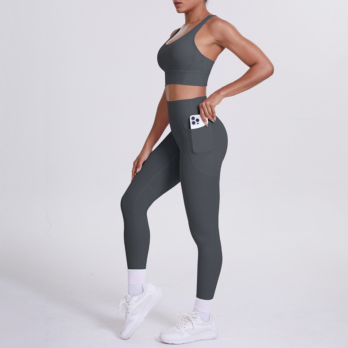 Cross Back High Waist Pocket Yoga Leggings Set