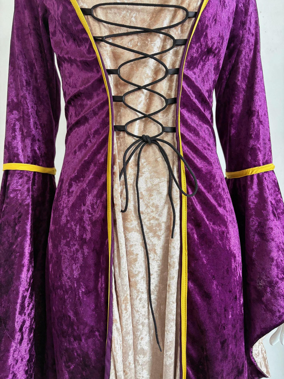 Crushed Velvet Corset Front Medieval Gown - Purple - 3