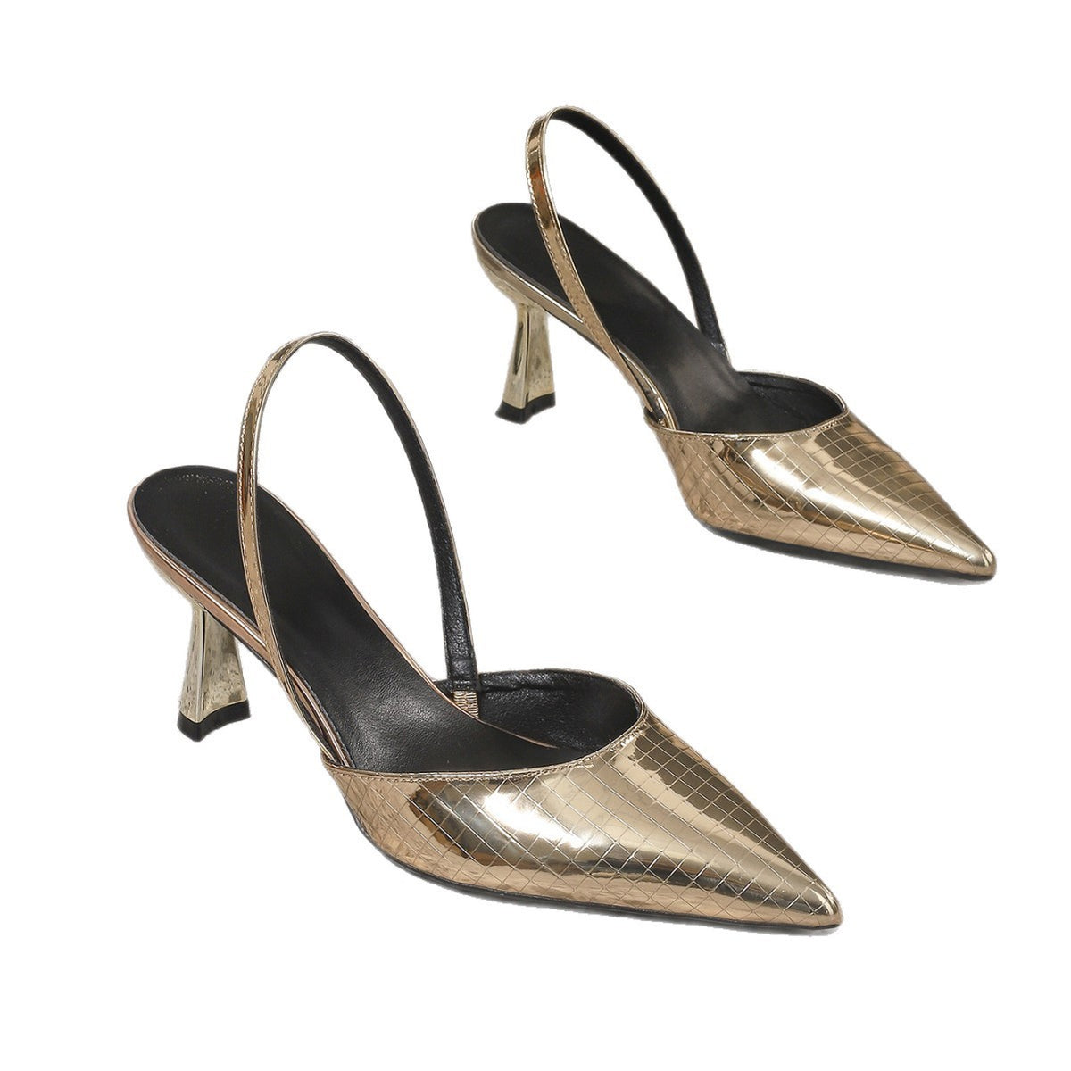 Metallic Embossed Pointed Toe Slingback Heels
