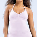 Ruched Halter Neck Seamless Yoga Tank Top - Pearl Pink