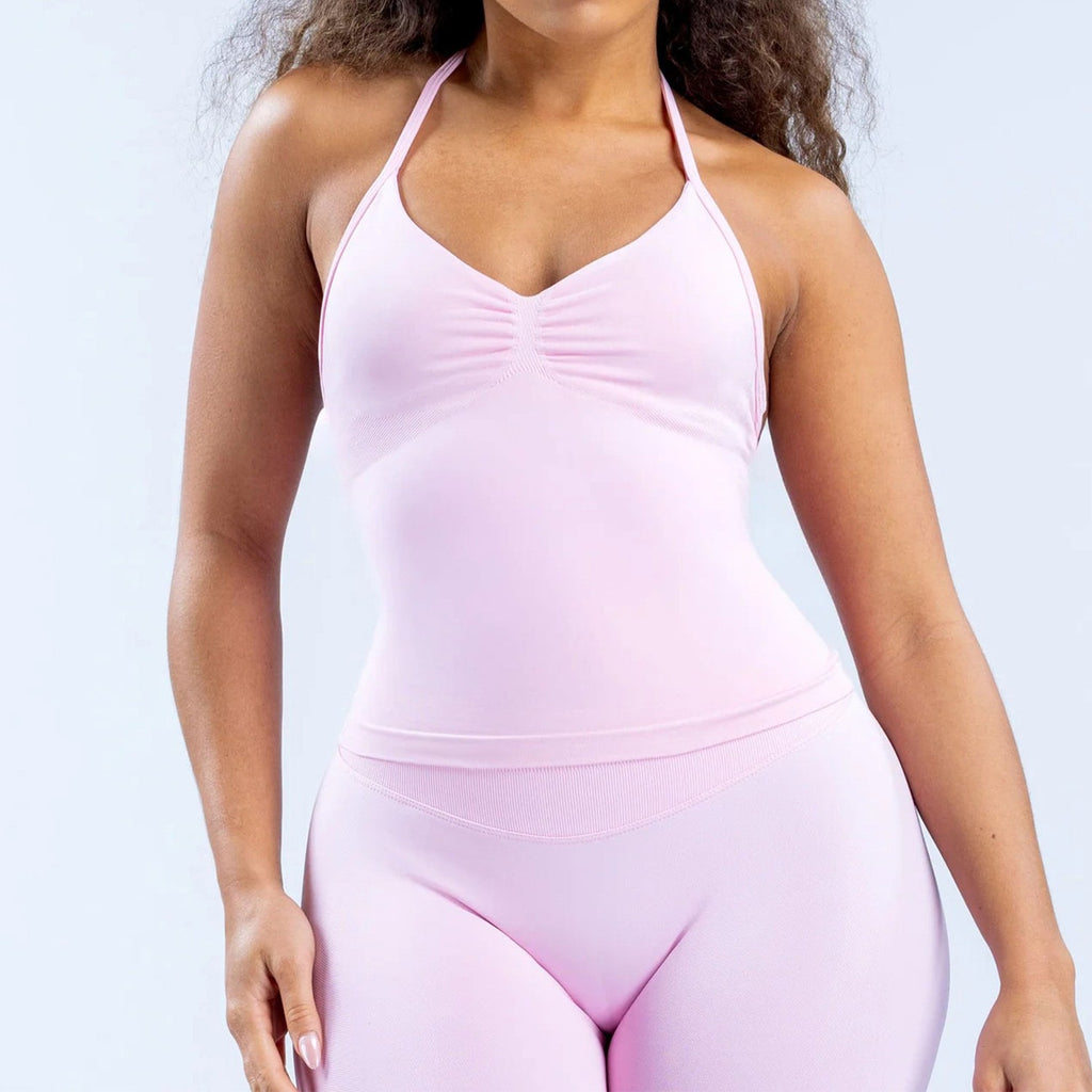 Ruched Halter Neck Seamless Yoga Tank Top