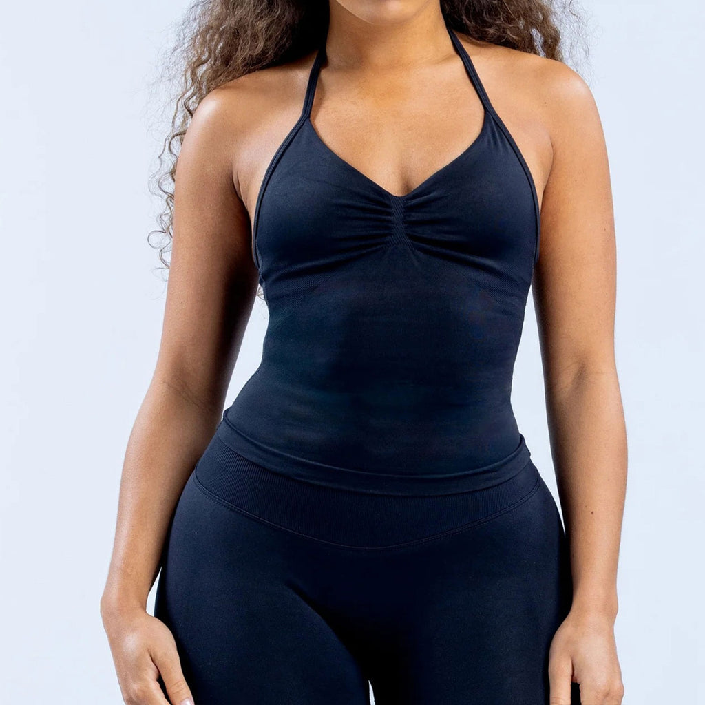 Ruched Halter Neck Seamless Yoga Tank Top