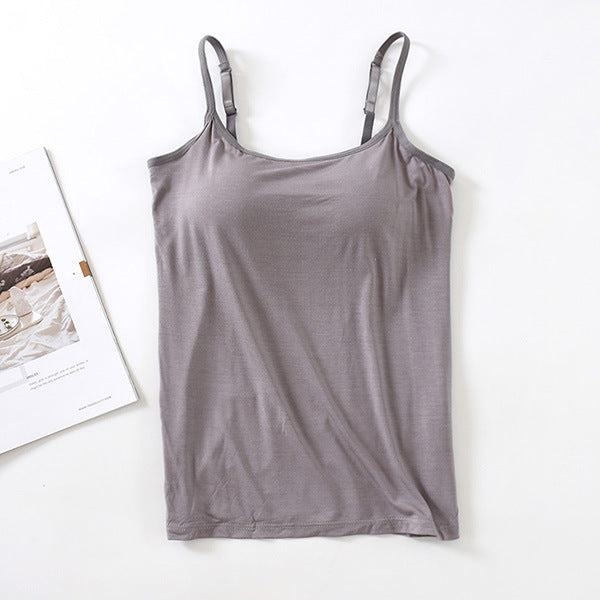 Built In Bra Scoop Neck Camisole - DarkGrey