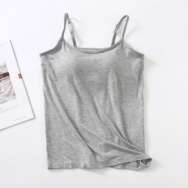 Built In Bra Scoop Neck Camisole - Grey