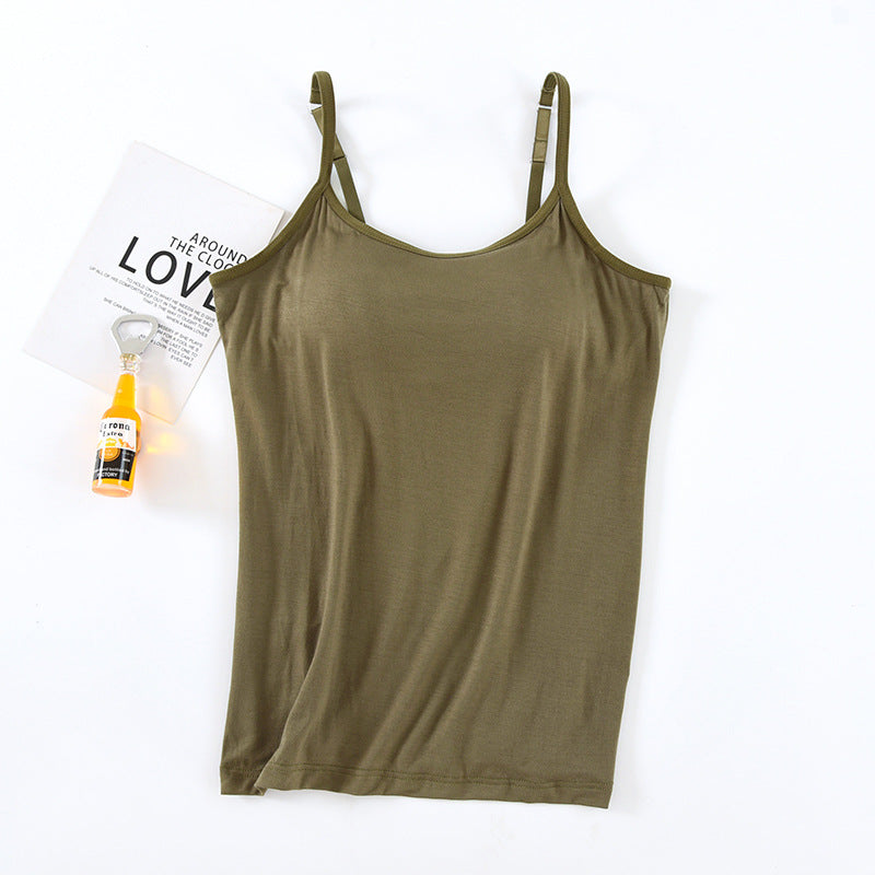 Built In Bra Scoop Neck Camisole - Olive