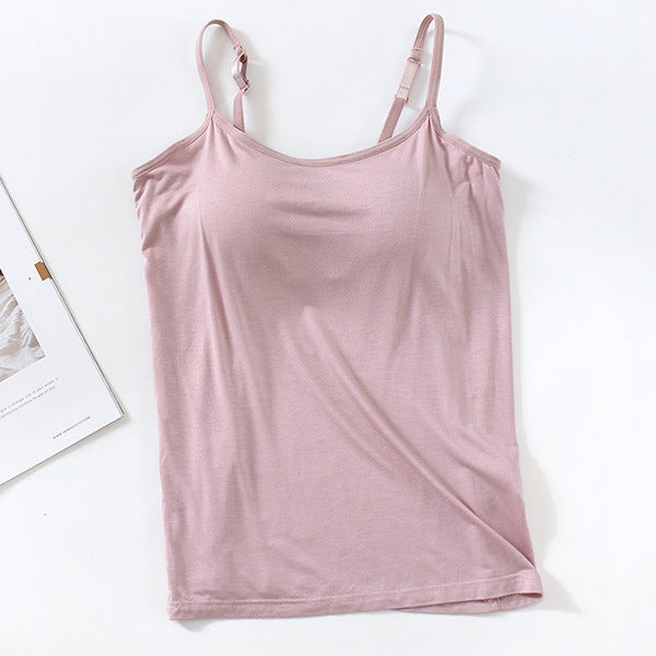 Built In Bra Scoop Neck Camisole - Pink