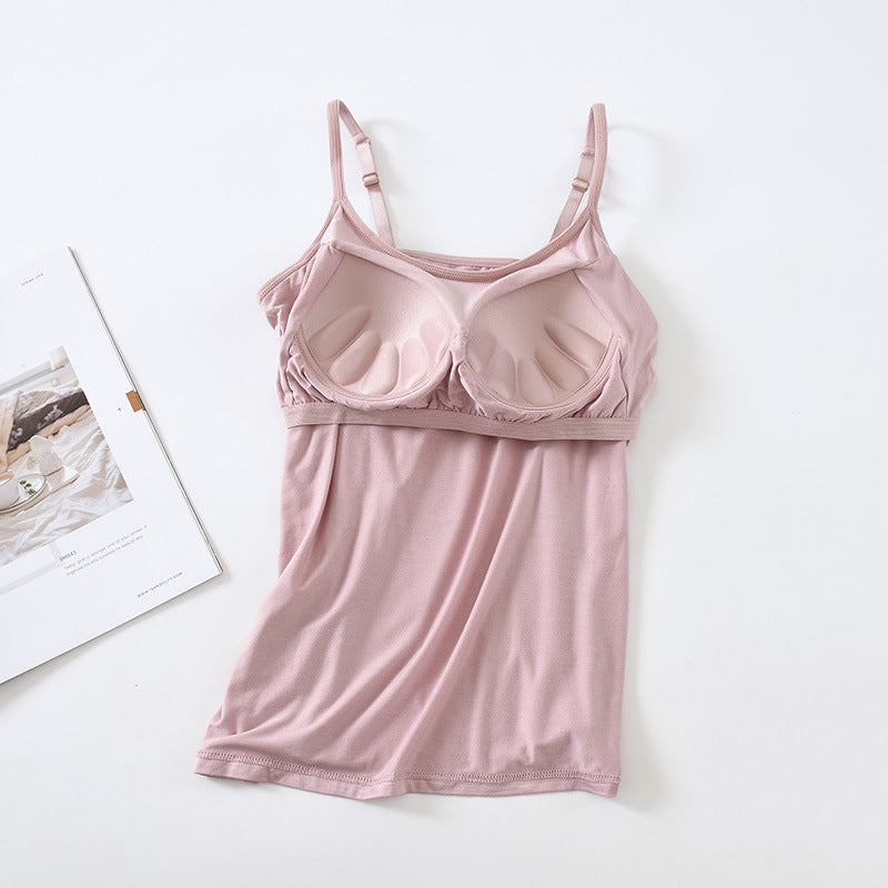 Built In Bra Scoop Neck Camisole - Pink - 6
