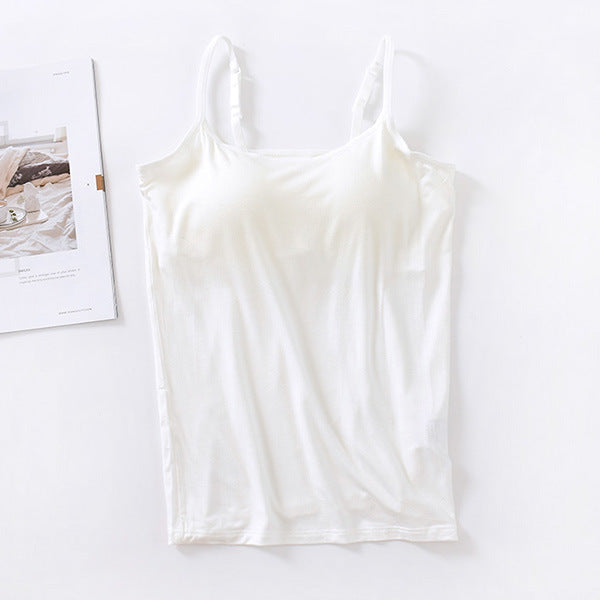 Built In Bra Scoop Neck Camisole - White