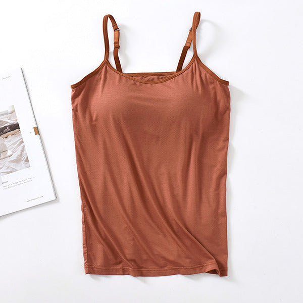 Built In Bra Scoop Neck Camisole - caramel