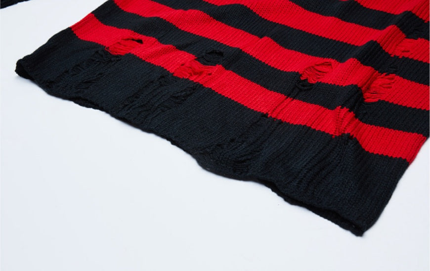 Distressed Striped Oversized Knit Sweater - view 1