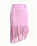 Fringed Faux Suede Festival Skirt - Pink
