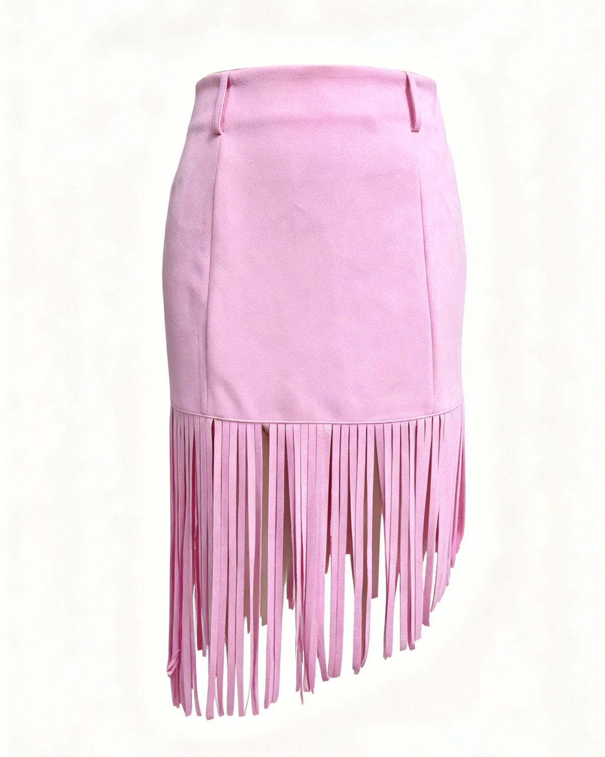 Fringed Faux Suede Festival Skirt - Pink