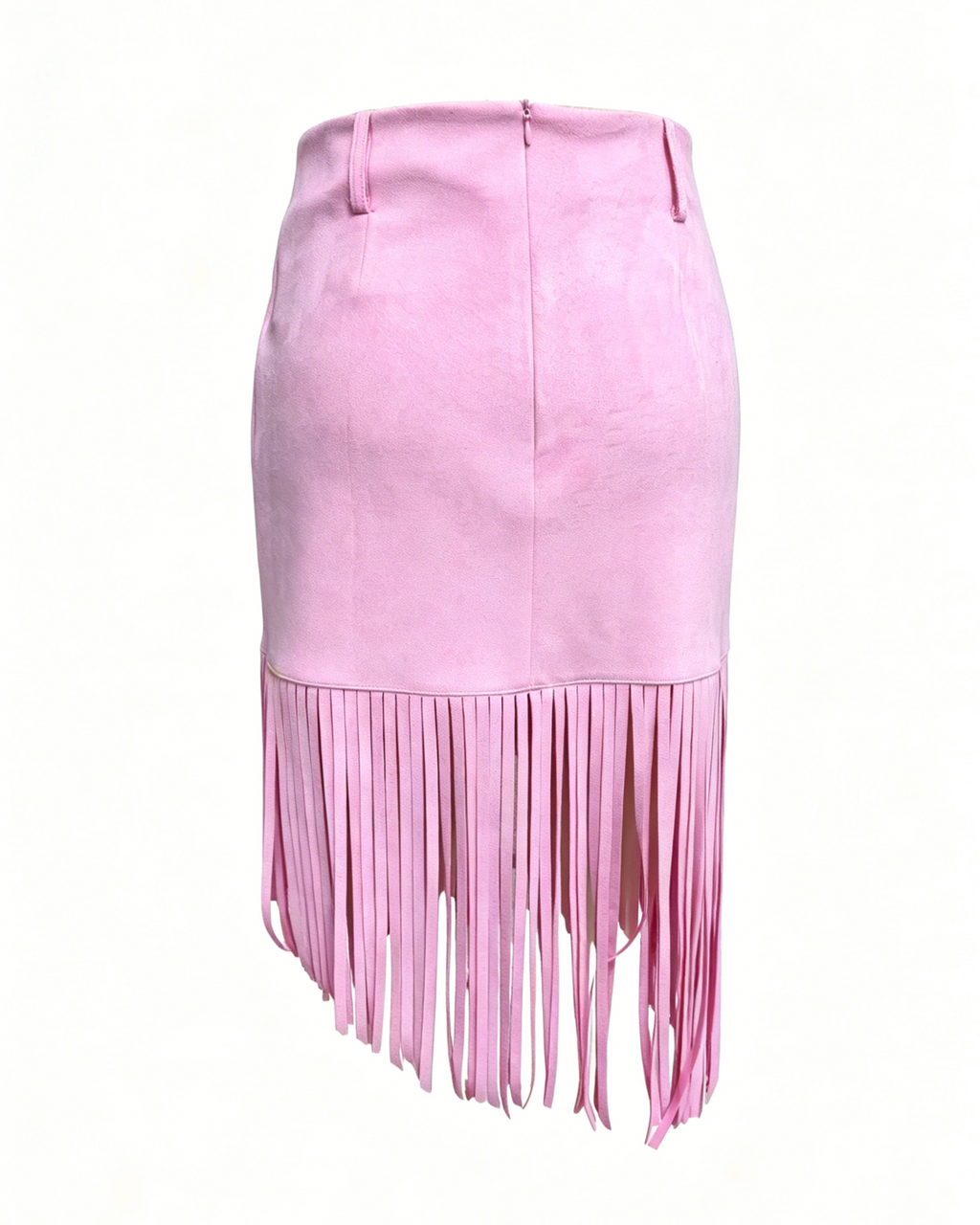 Fringed Faux Suede Festival Skirt - Pink - 1