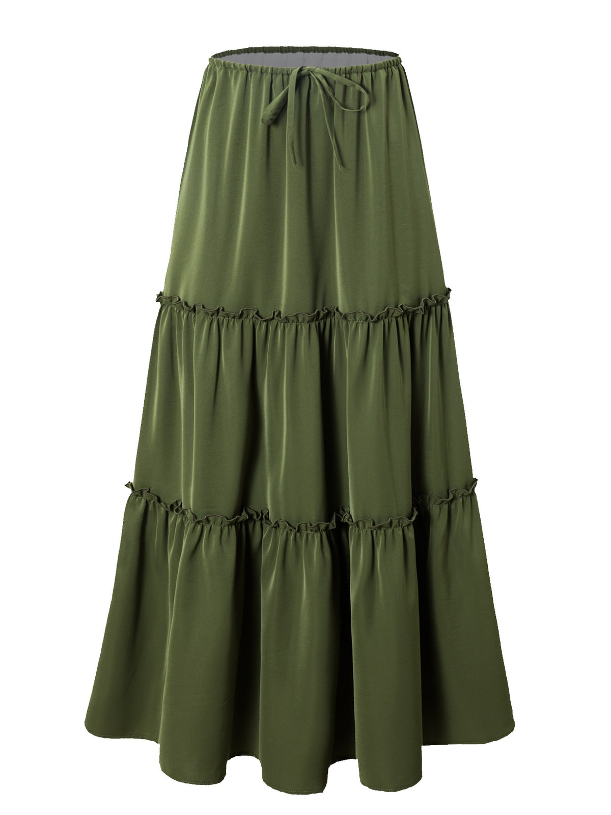 Tiered A-Line Maxi Skirt With Pockets - Green - 1