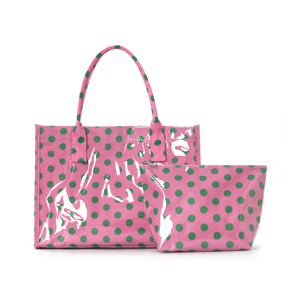 Polka Dot Tote And Zip Pouch Set - Pink