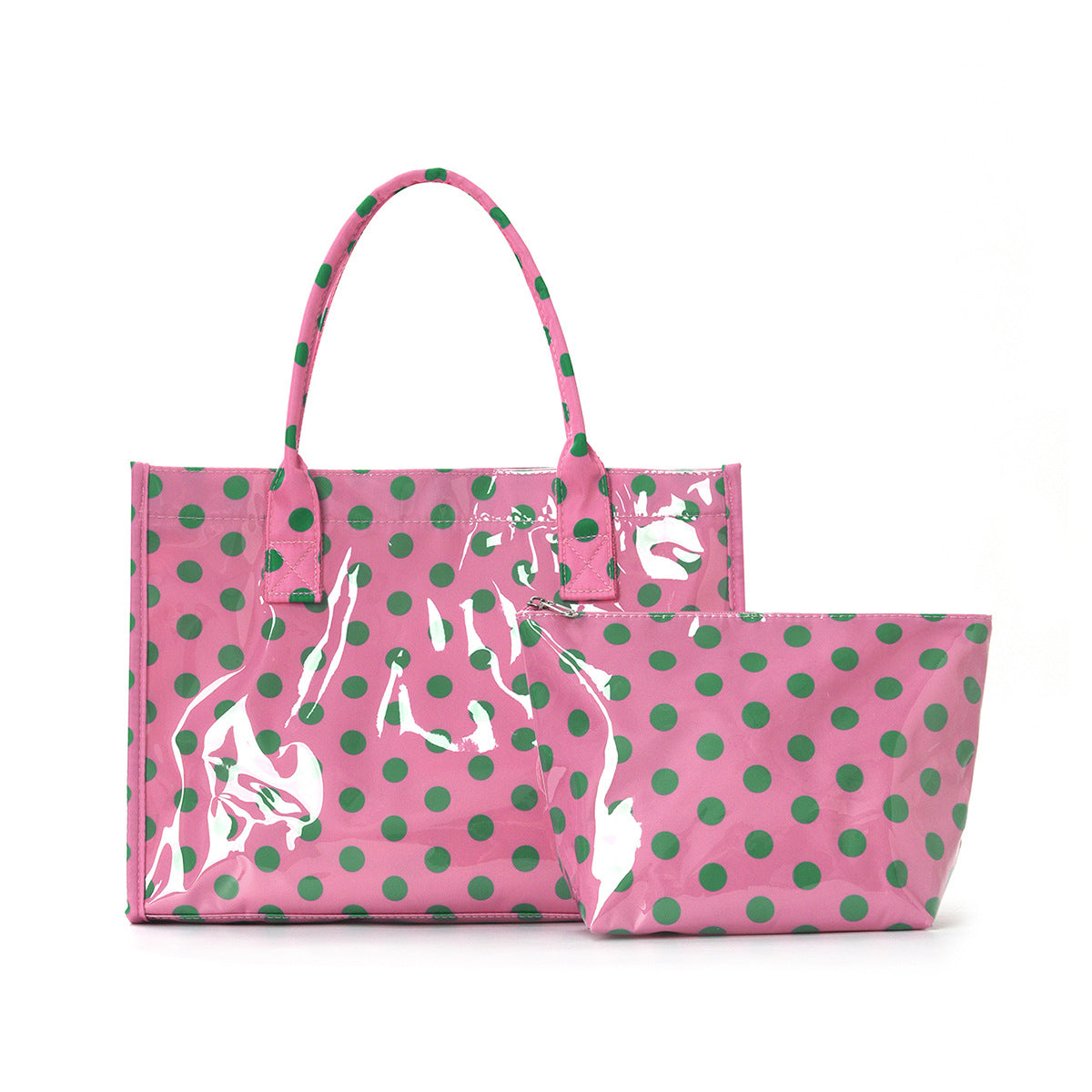 Polka Dot Tote And Zip Pouch Set - Pink