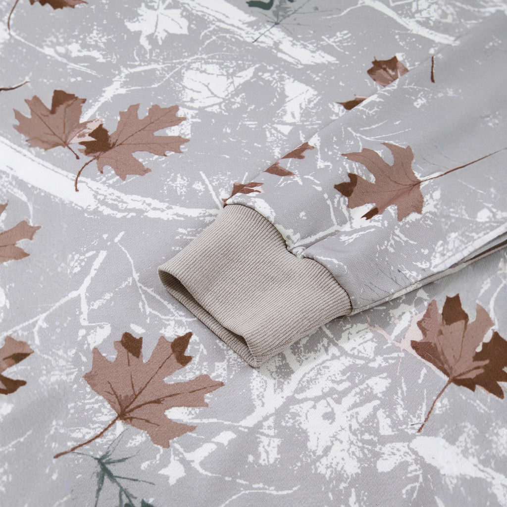 Autumn Leaf Print Sweatshirt With Striped Sleeves - camo - 8