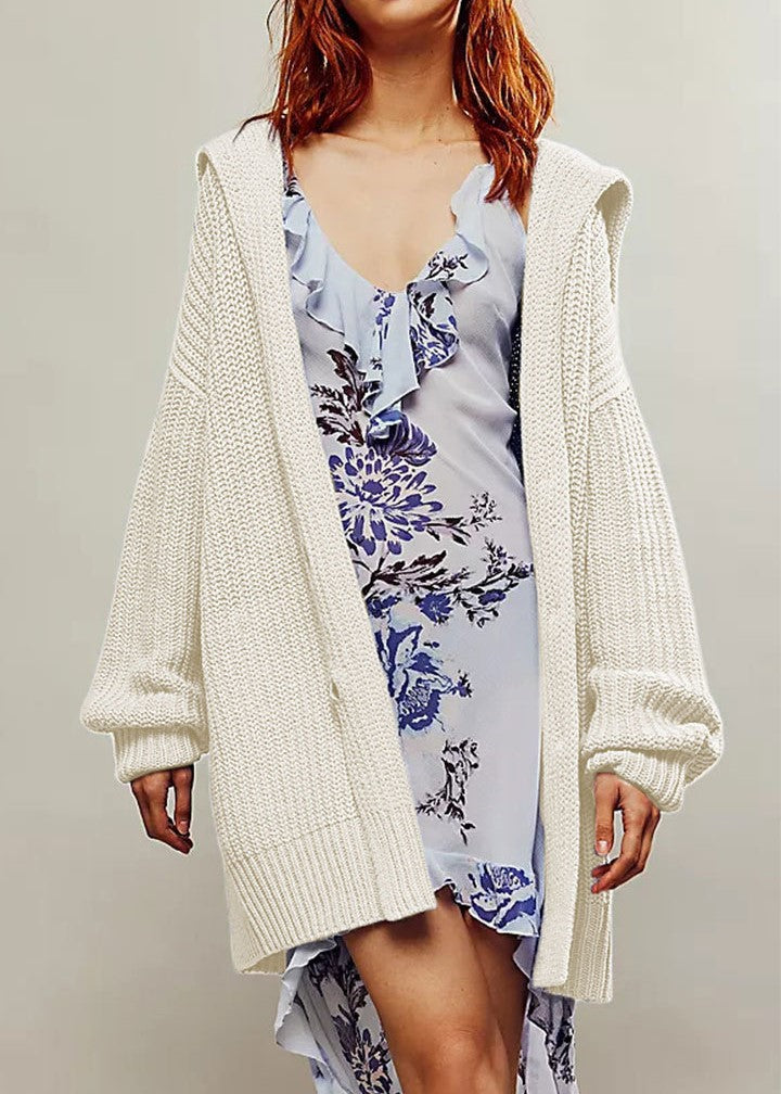 Chunky Ribbed Lapel Collar Longline Cardigan - Apricot