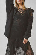 Chunky Ribbed Lapel Collar Longline Cardigan - Black