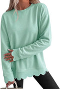 Scalloped Hem Crew Neck Relaxed Sweatshirt - Green