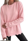 Scalloped Hem Crew Neck Relaxed Sweatshirt - Pink