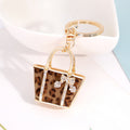 Leopard Print Mini Tote Bag Keychain - Gold