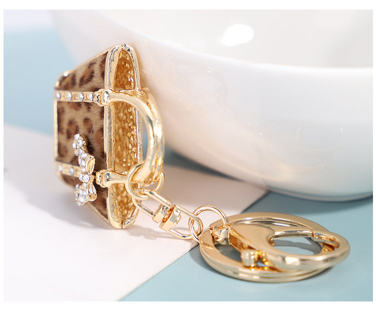 Leopard Print Mini Tote Bag Keychain - Gold - 1