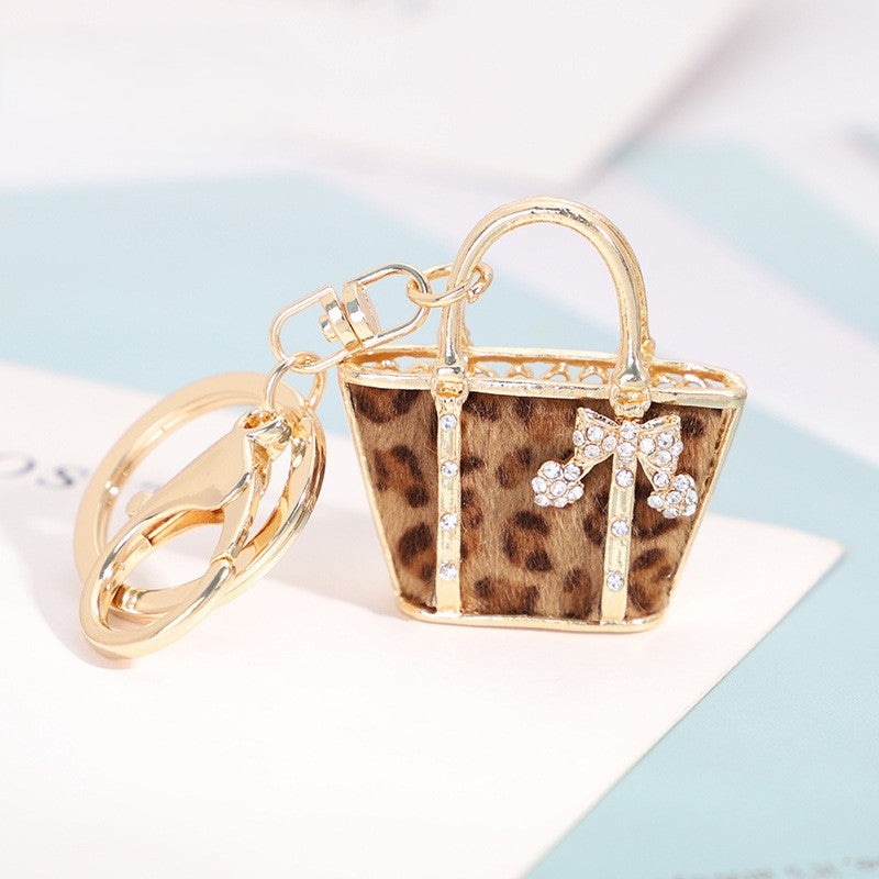 Leopard Print Mini Tote Bag Keychain - Gold - 2