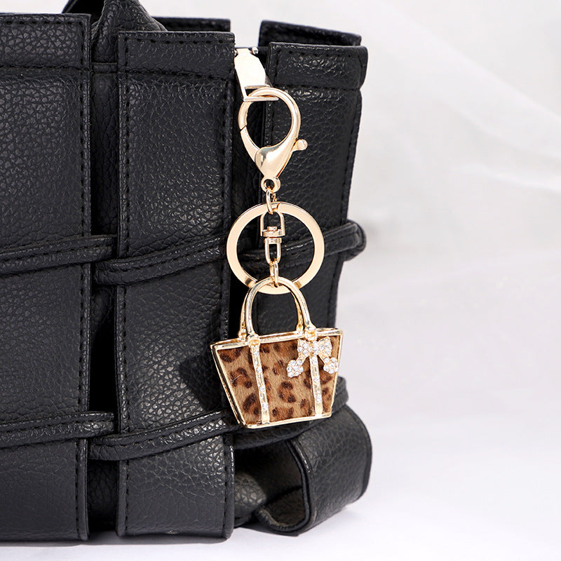Leopard Print Mini Tote Bag Keychain - Gold - 3